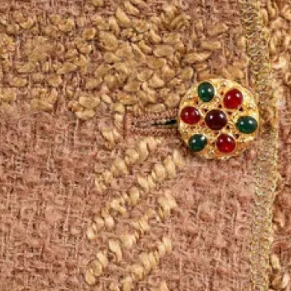 CHANEL Vintage iconic Gold and Brown Tweed skirt (only) gripoix bejeweled button